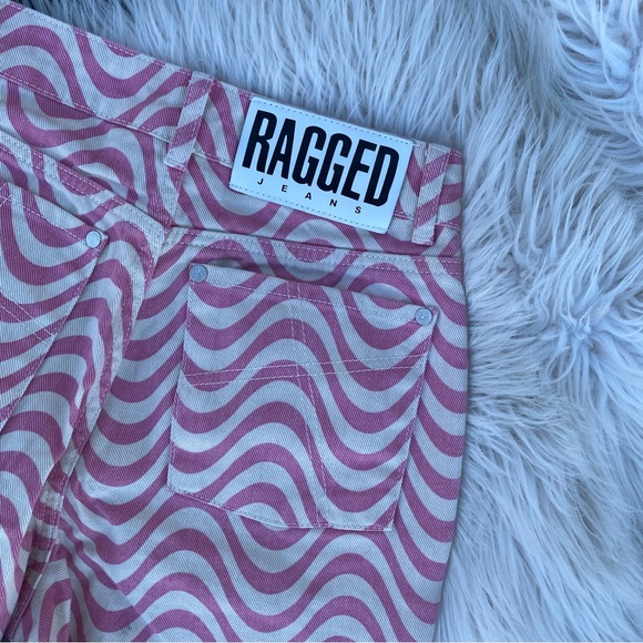 The Ragged Priest Wide Leg Dad Fit Pink White Wave Print Jeans Size 24 - Picture 8 of 8